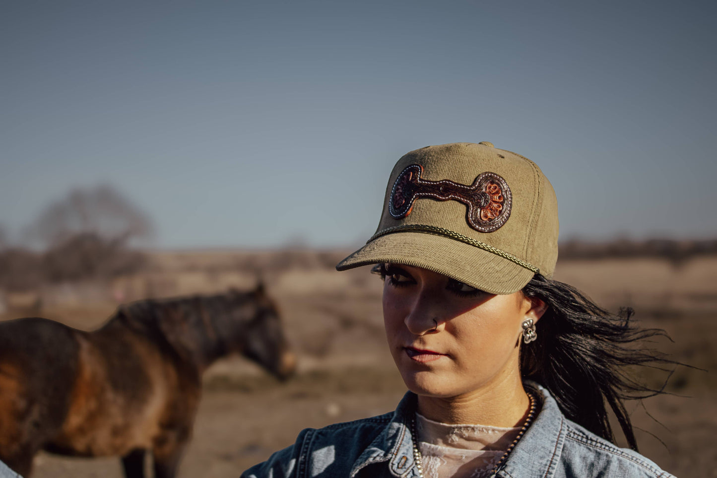 Hand Tooled Leather Snaffle Bit Cap: Green