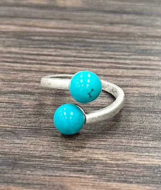 8mm Round Turquoise, Brass Adjustable Rings