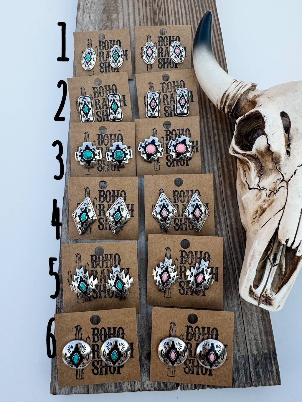 Western Hand Stone Aztec Post Earrings - turquoise pink: STLYE 6 - ROUND PINK