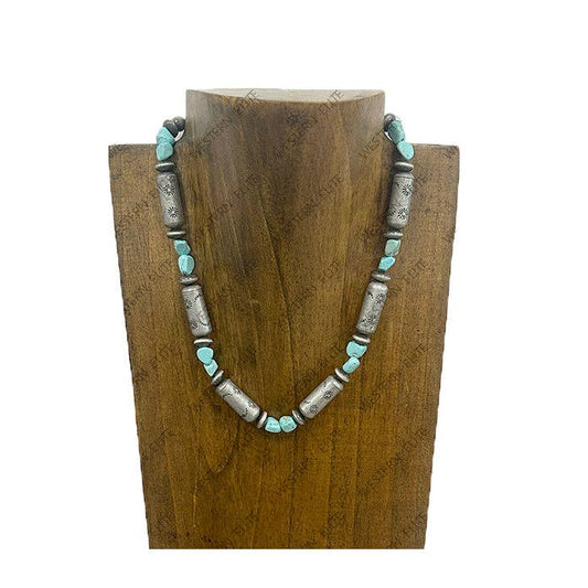 16'' Silver Navajo totem with blue turquoise stone beads Necklace