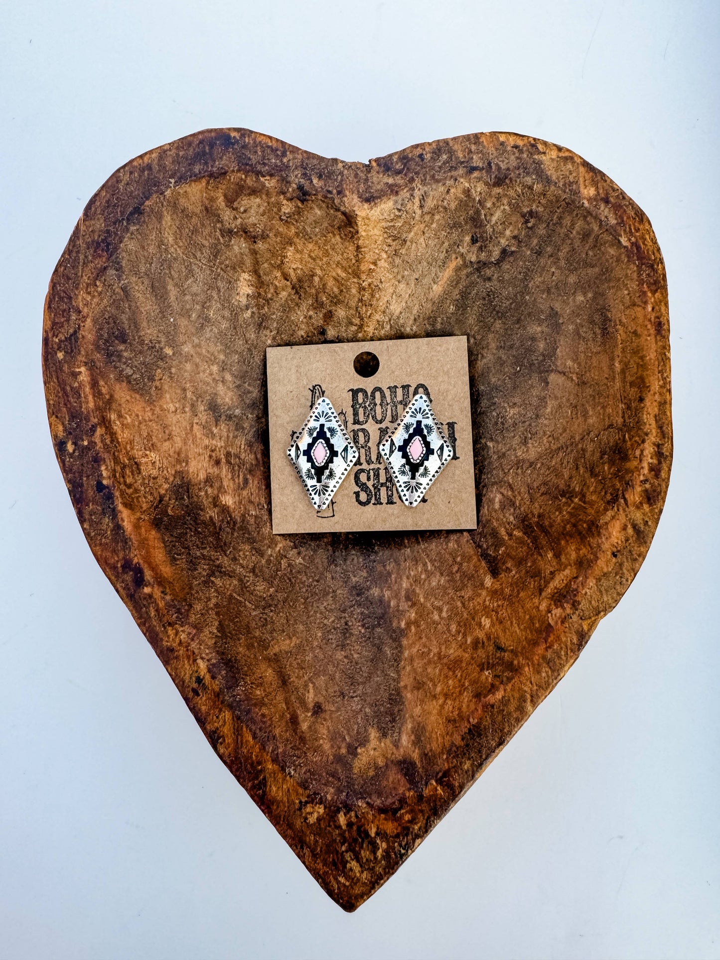 Western Hand Stone Aztec Post Earrings - turquoise pink: STLYE 6 - ROUND PINK