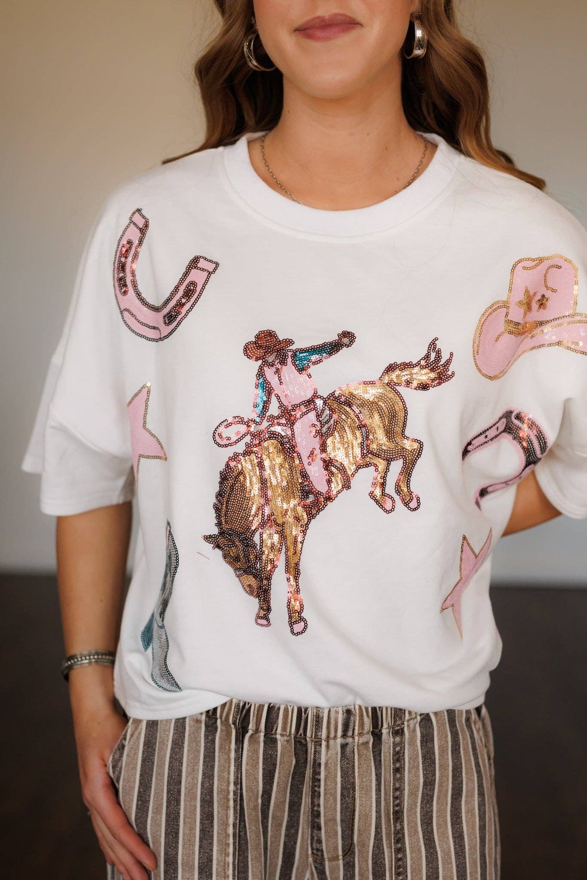 Dolman Bucking Horse Sequin top
