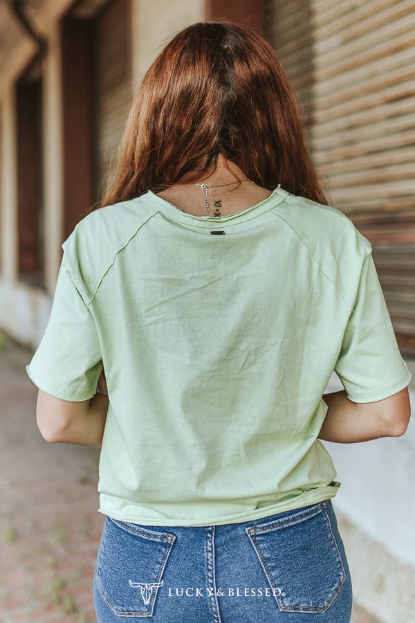Pistachio LongLive Cowgirls Western Embroidered RawHem Shirt