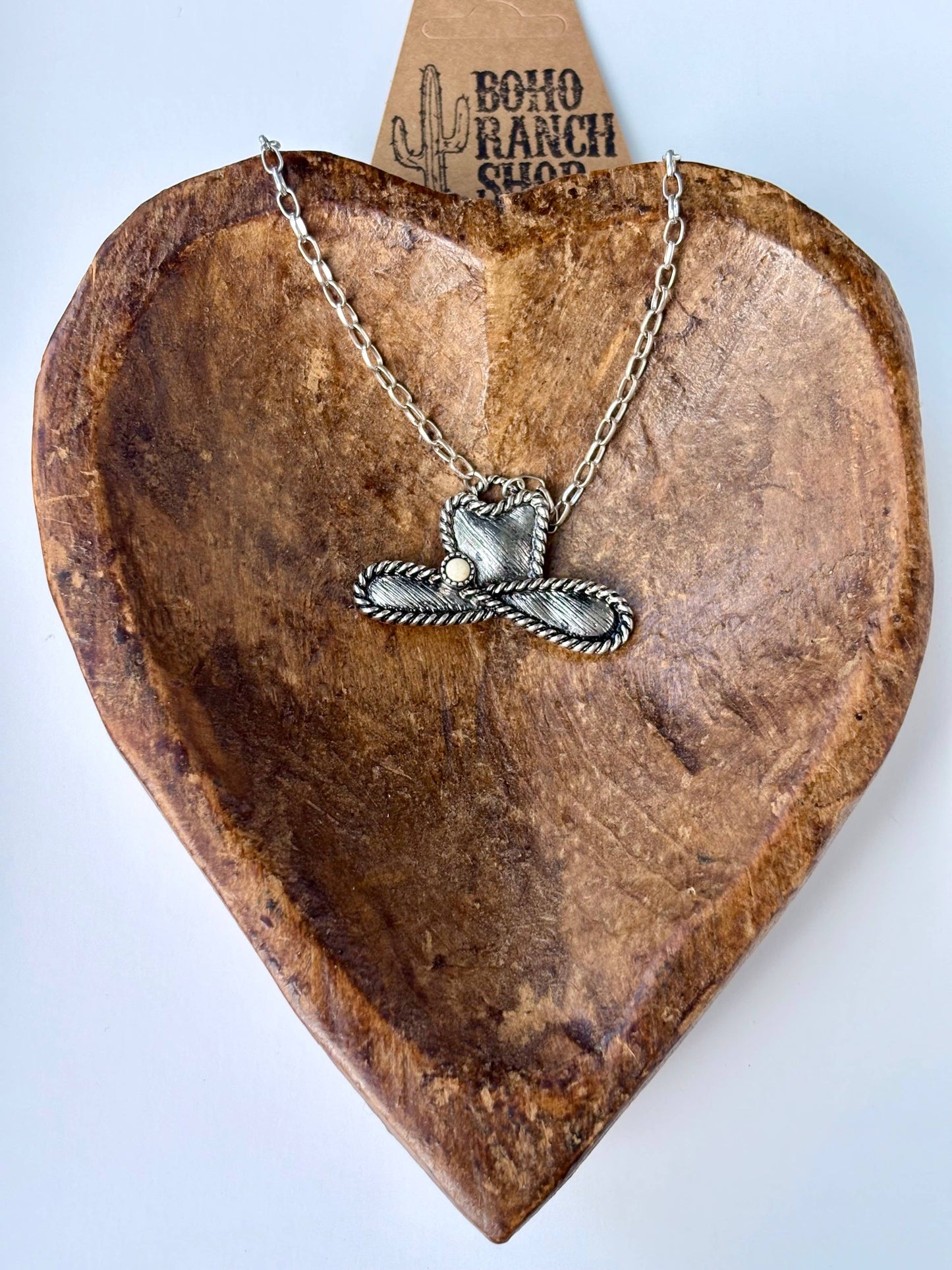 Western Cowboy Hat Stone Pendant Necklace: Red