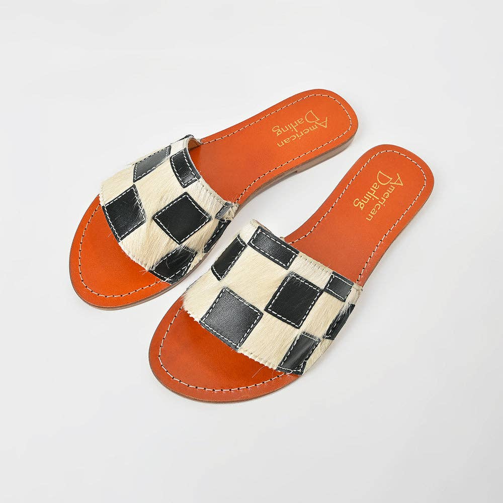 The checkered & cowhide sandals