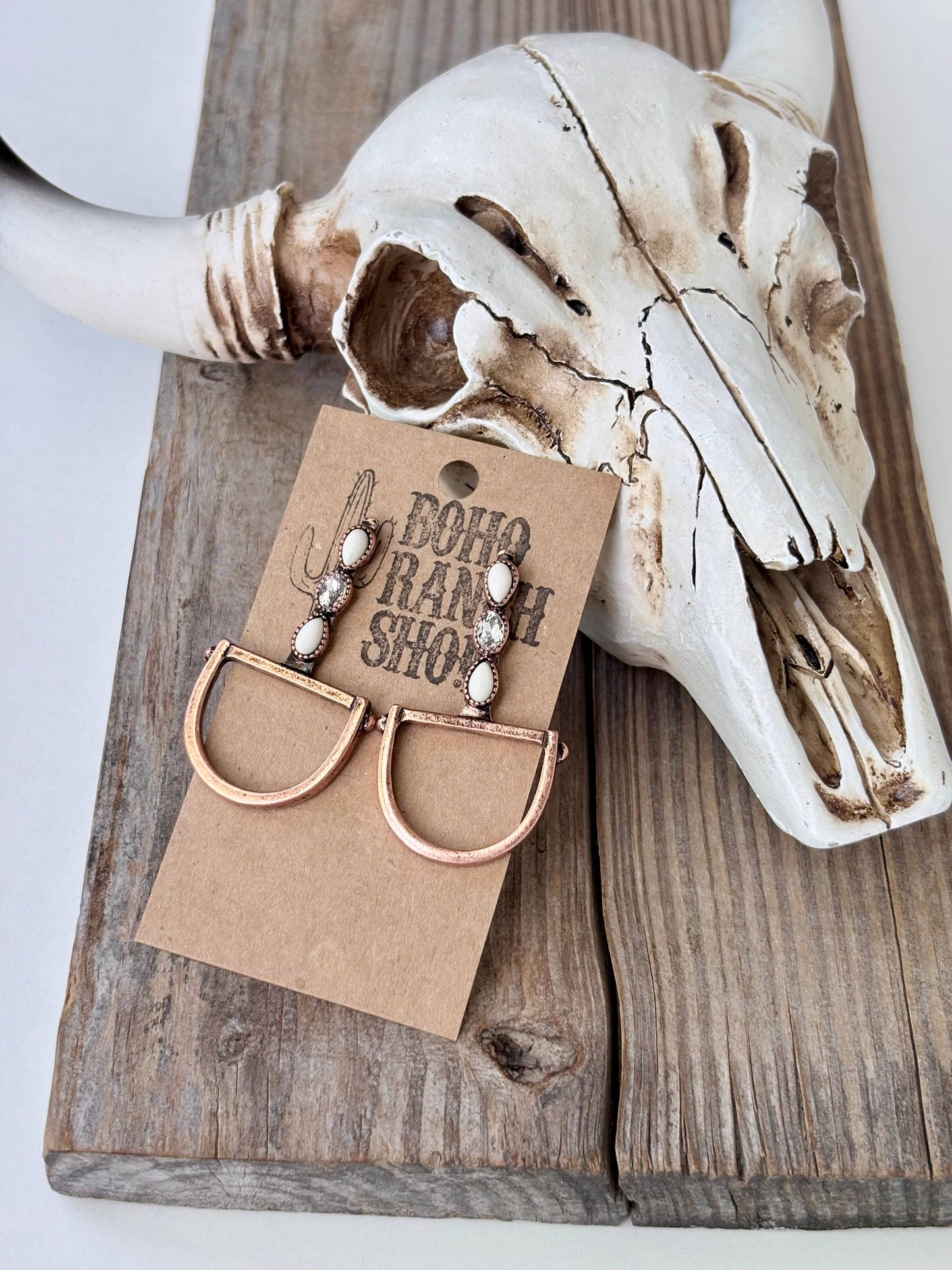 Western Horsebit Stone & Rhinestone Post Drop Earrings: Silver