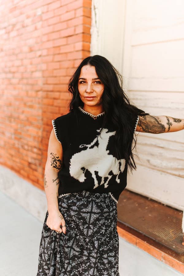 Black Ivory Buckin Horse Sleeveless Sweater