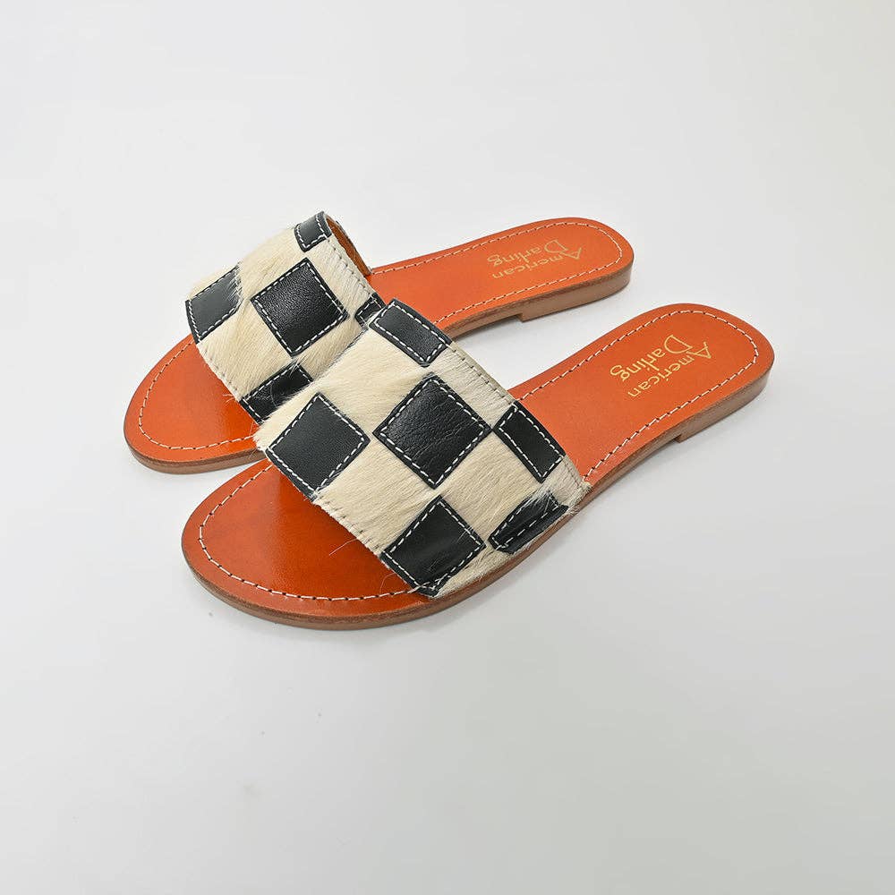 The checkered & cowhide sandals