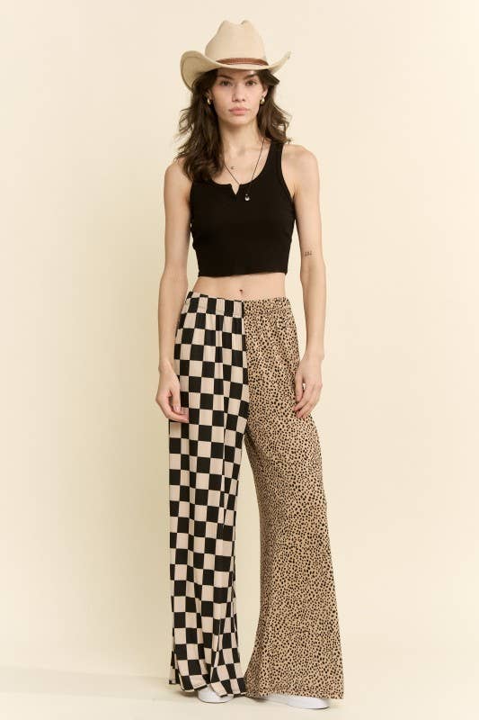 SPLIT DECISION CHECKER AND LEOPARD PANTS