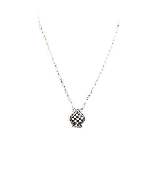 Checkered Spade Necklace: White