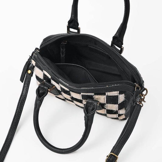 Leather & Hair-On-Hide Black Checkerboard Speedy Bag: ADBGM1088