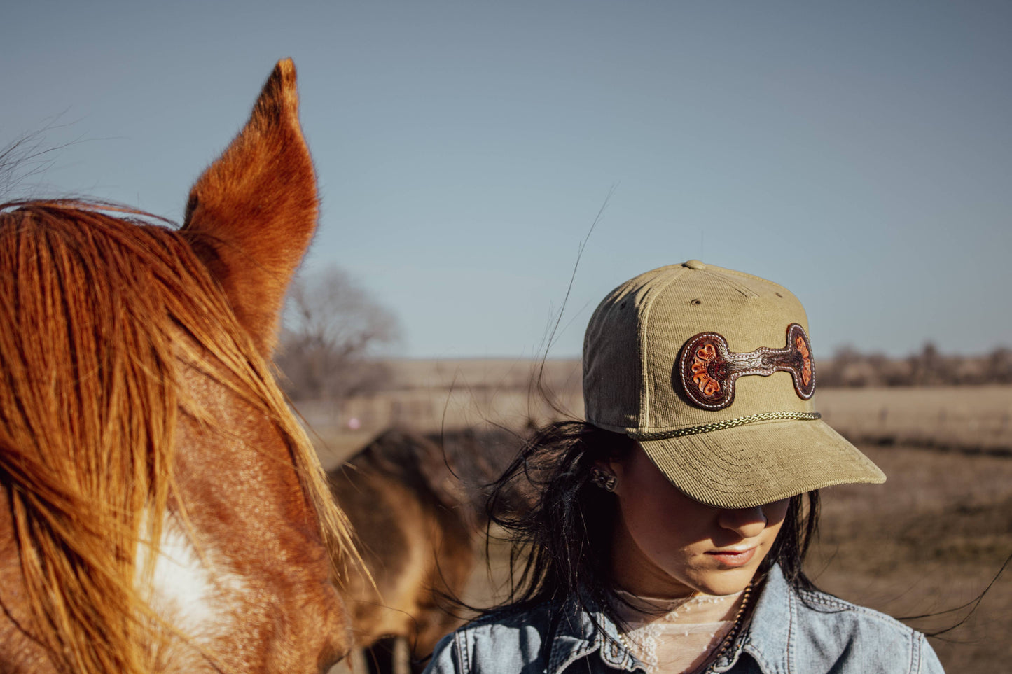 Hand Tooled Leather Snaffle Bit Cap: Green