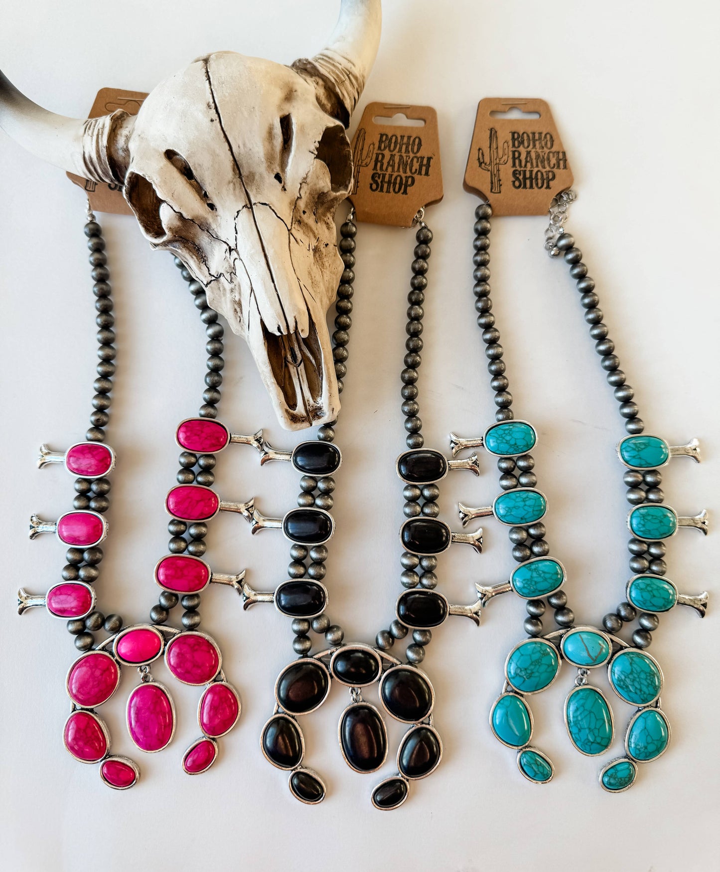 Western Squash Blossom Pendant Necklace: PINK