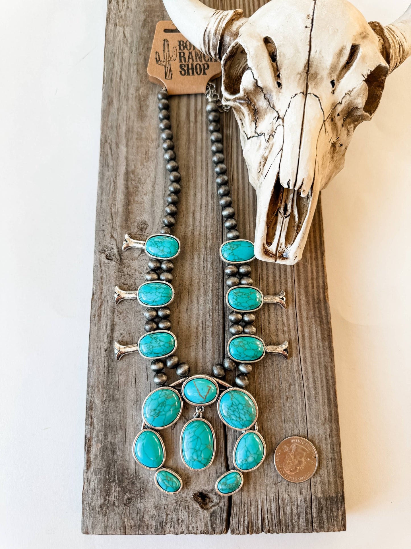 Western Squash Blossom Pendant Necklace: PINK