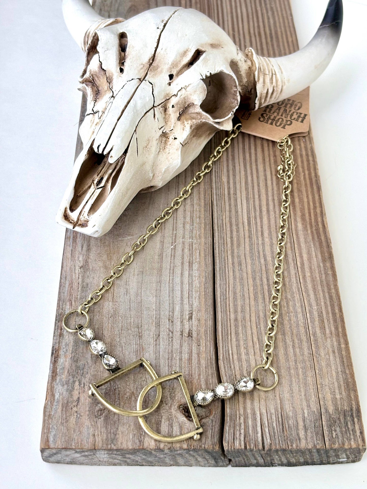 Western Horse Bit Turquoise Stone Pendant Necklace: Silver