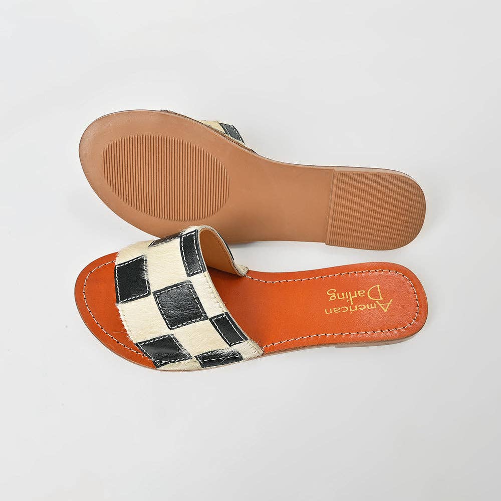 The checkered & cowhide sandals