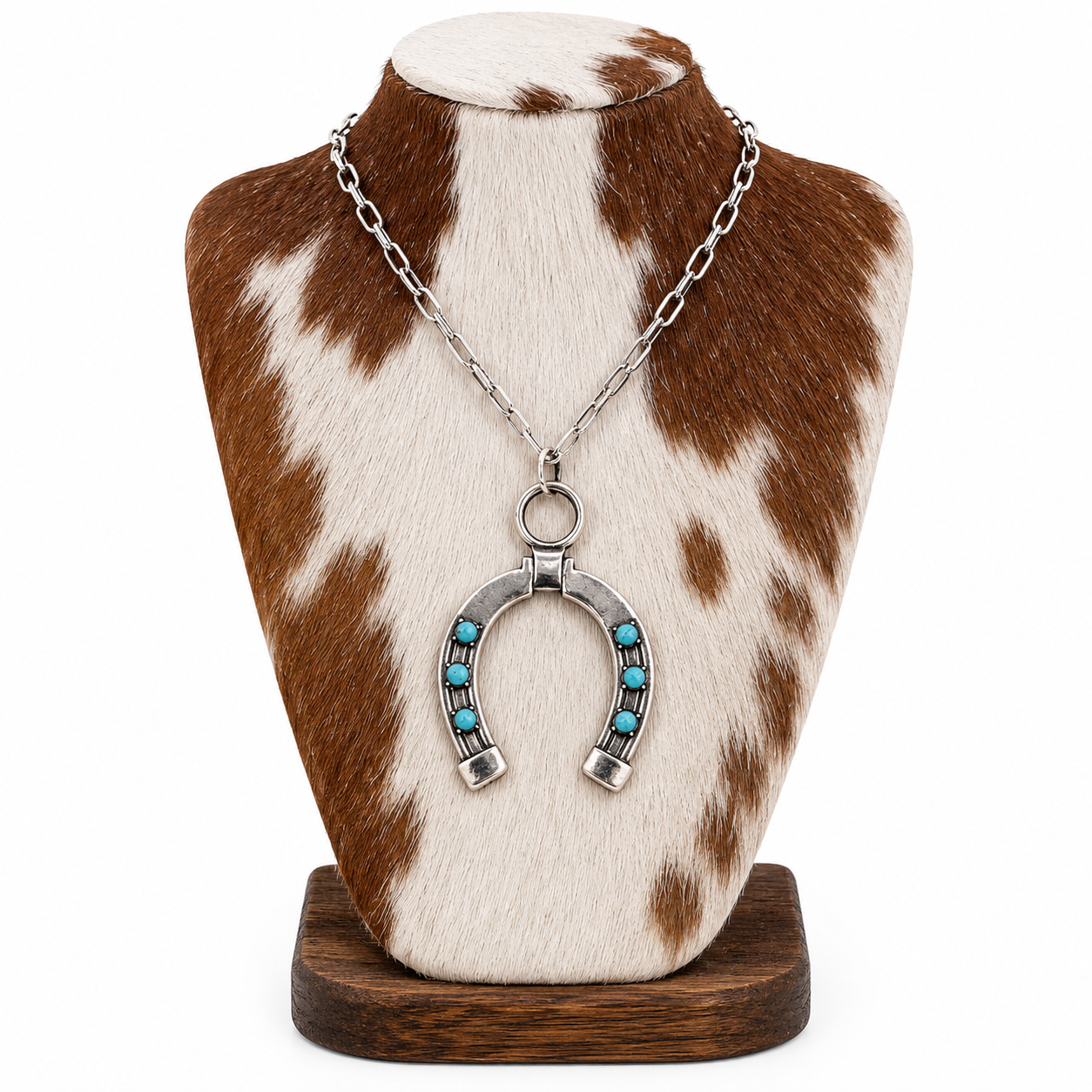 Western Horseshoe Turquoise Stone Statement Necklace: Silver