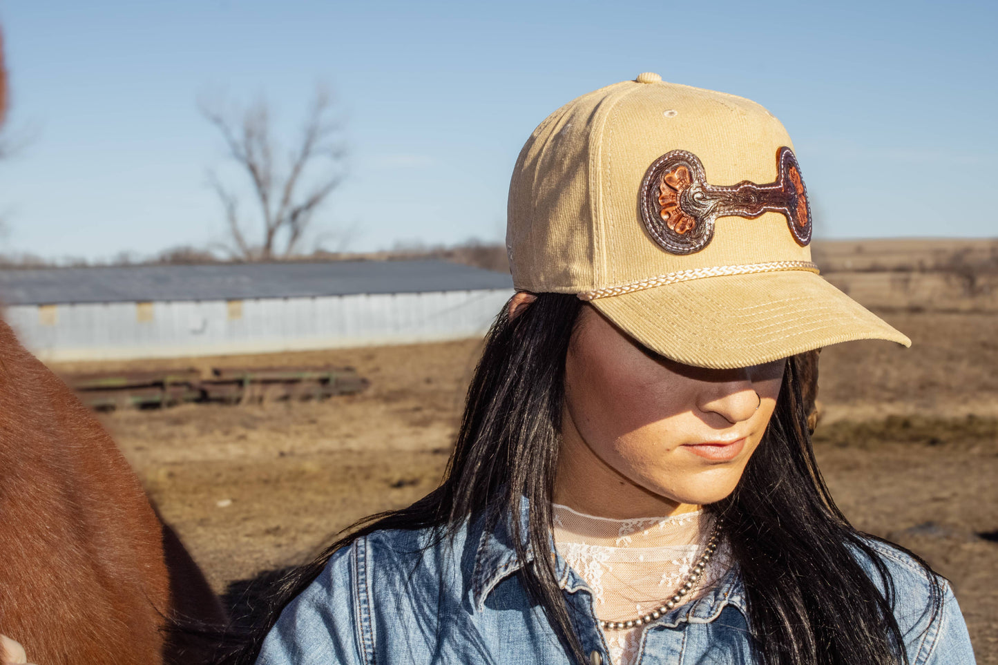 Hand Tooled Leather Snaffle Bit Cap: Green