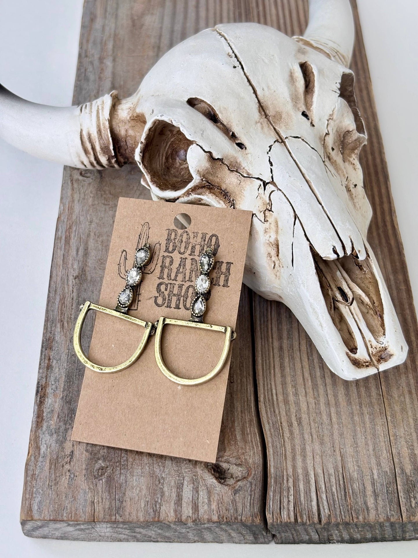 Western Horsebit Stone & Rhinestone Post Drop Earrings: Silver