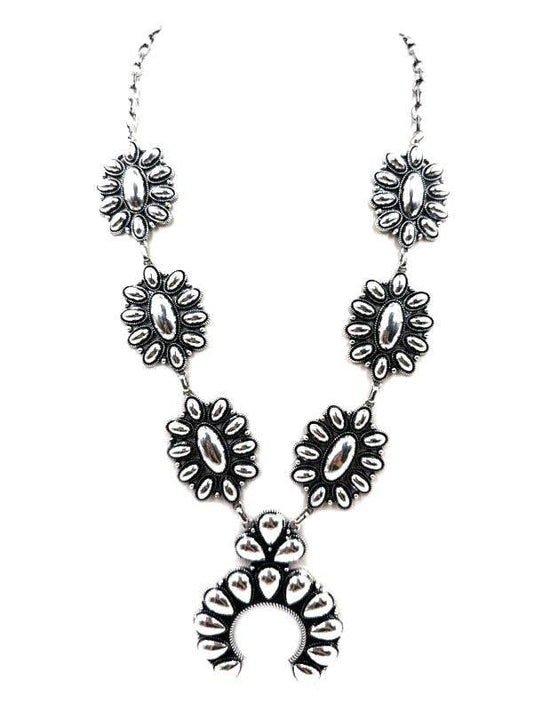 Western Metal Squash Blossom Necklace Set