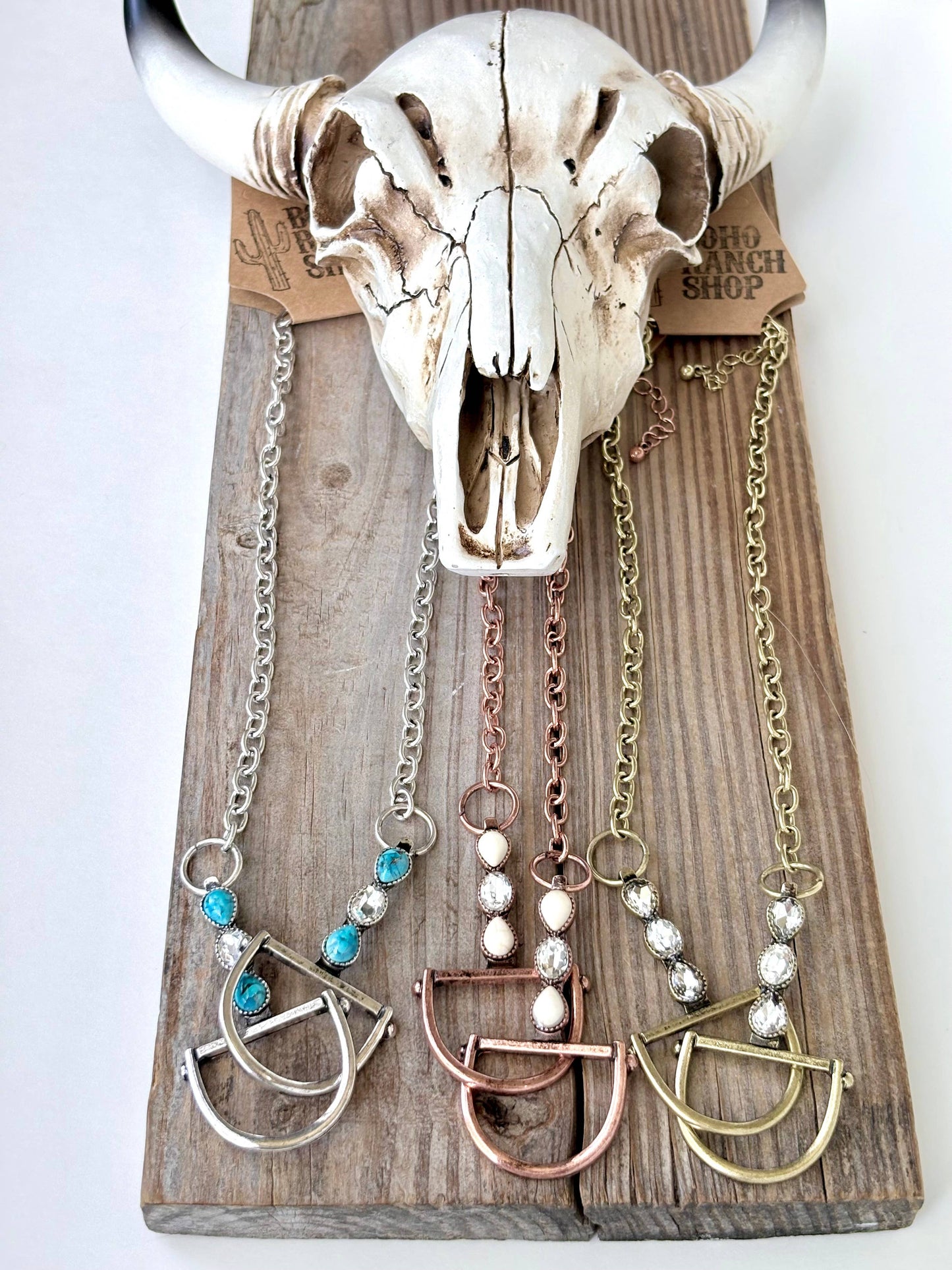 Western Horse Bit Turquoise Stone Pendant Necklace: Silver