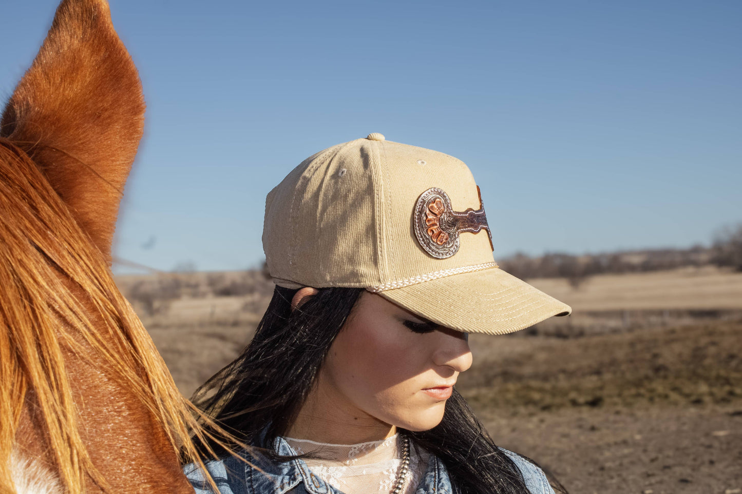 Hand Tooled Leather Snaffle Bit Cap: Green