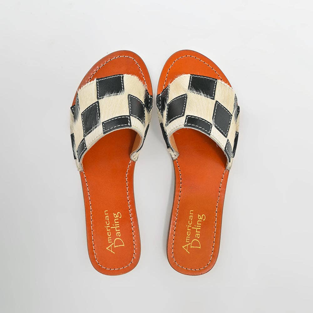 The checkered & cowhide sandals