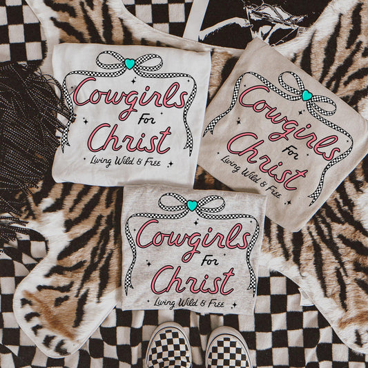 Cowgirls for Christ tee shirt , Jesus lover , western , cowgirl , checkered print , bow