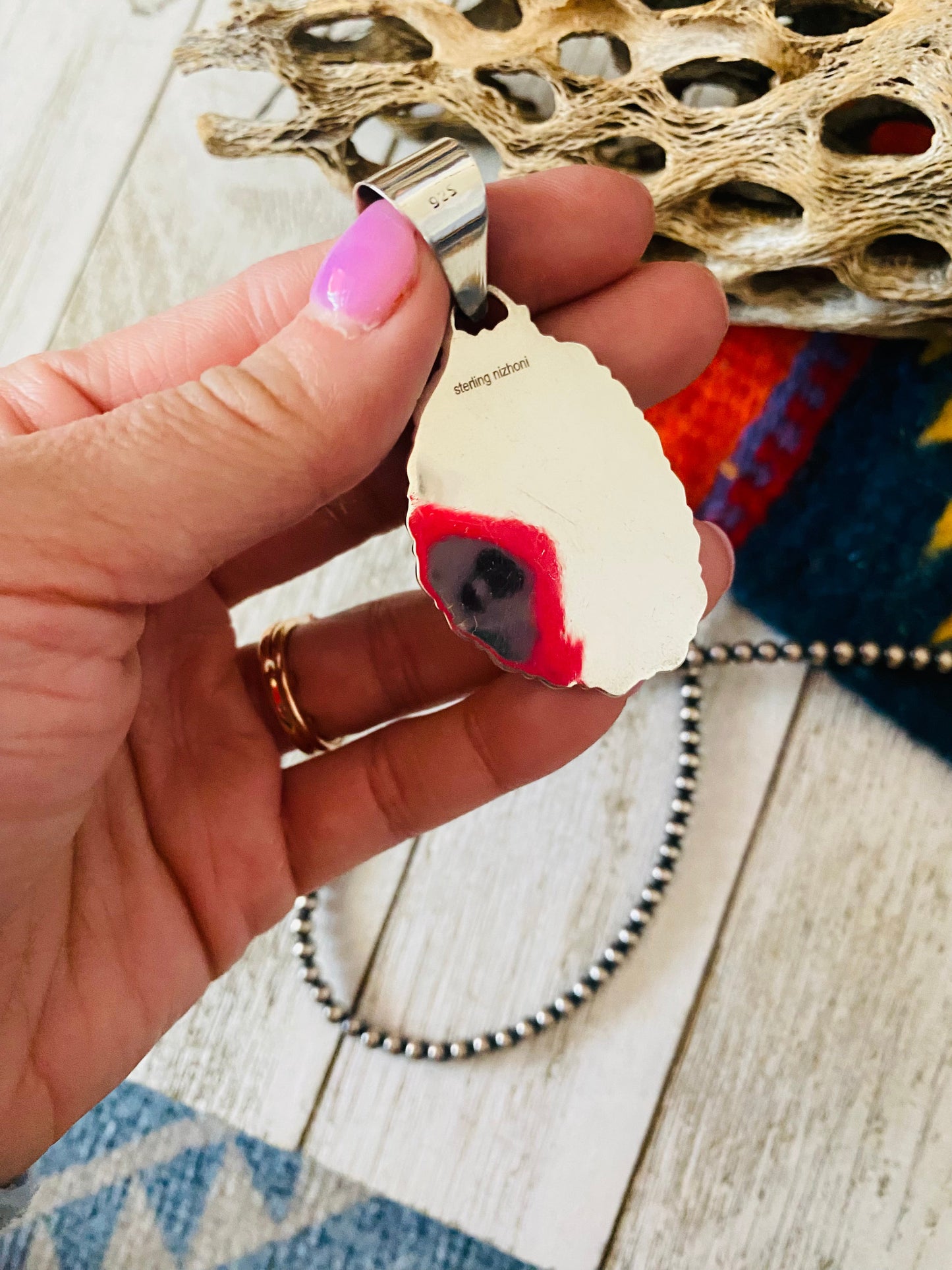 Handmade Sterling Silver, Fordite & Onyx Cluster Pendant