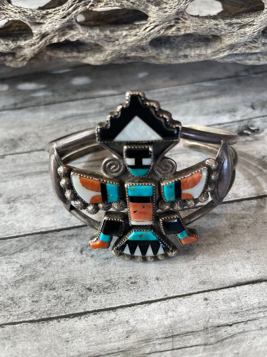 1940’s Zuni Multi Stone & Sterling Silver Cuff Bracelet