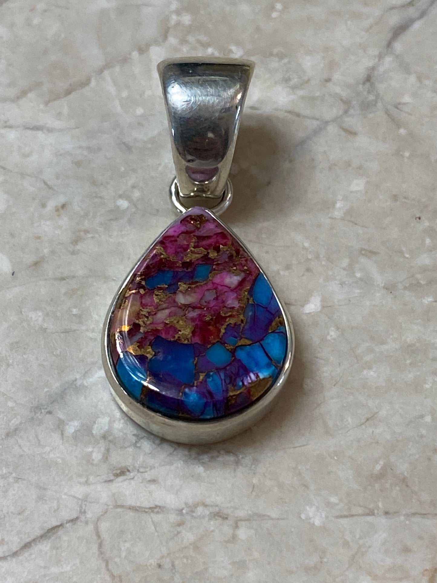 Navajo Pink Dream Mohave & Sterling Silver Handmade Tear Drop Pendant